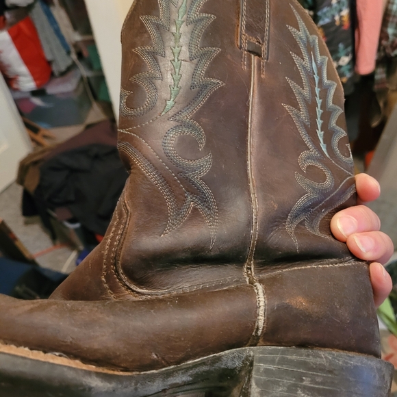 Ariat 9.5 Sport Outfitter Distressed Brown Western Cowboy Boots Blue Stitching - Picture 9 of 10